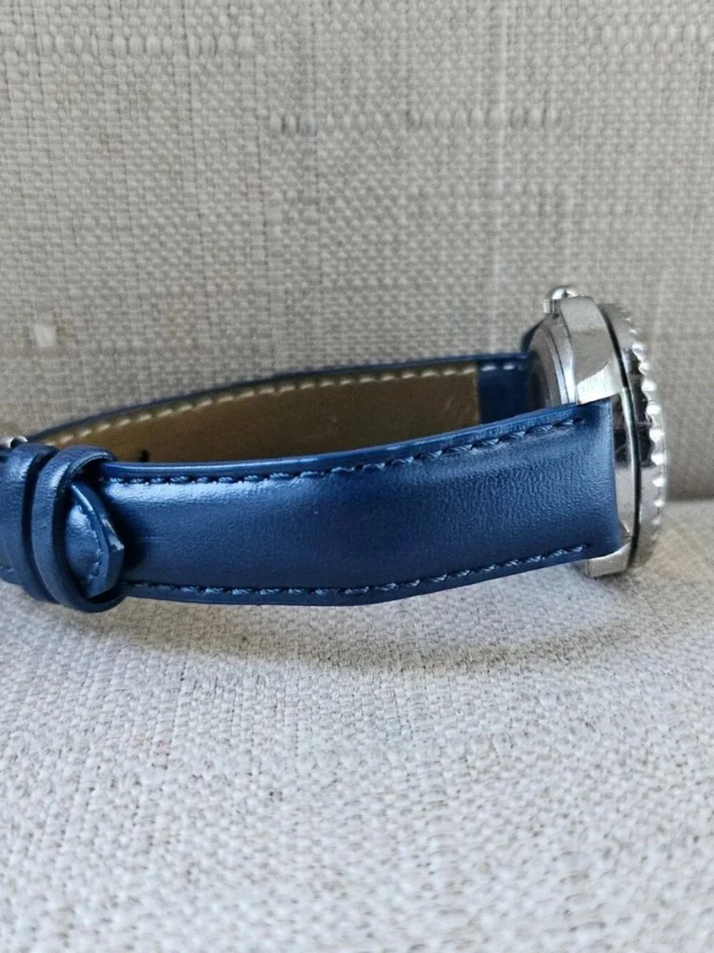 Women Wristwatch Blue Genuine Leather Strap Date Calendar Analog Quartz Watch